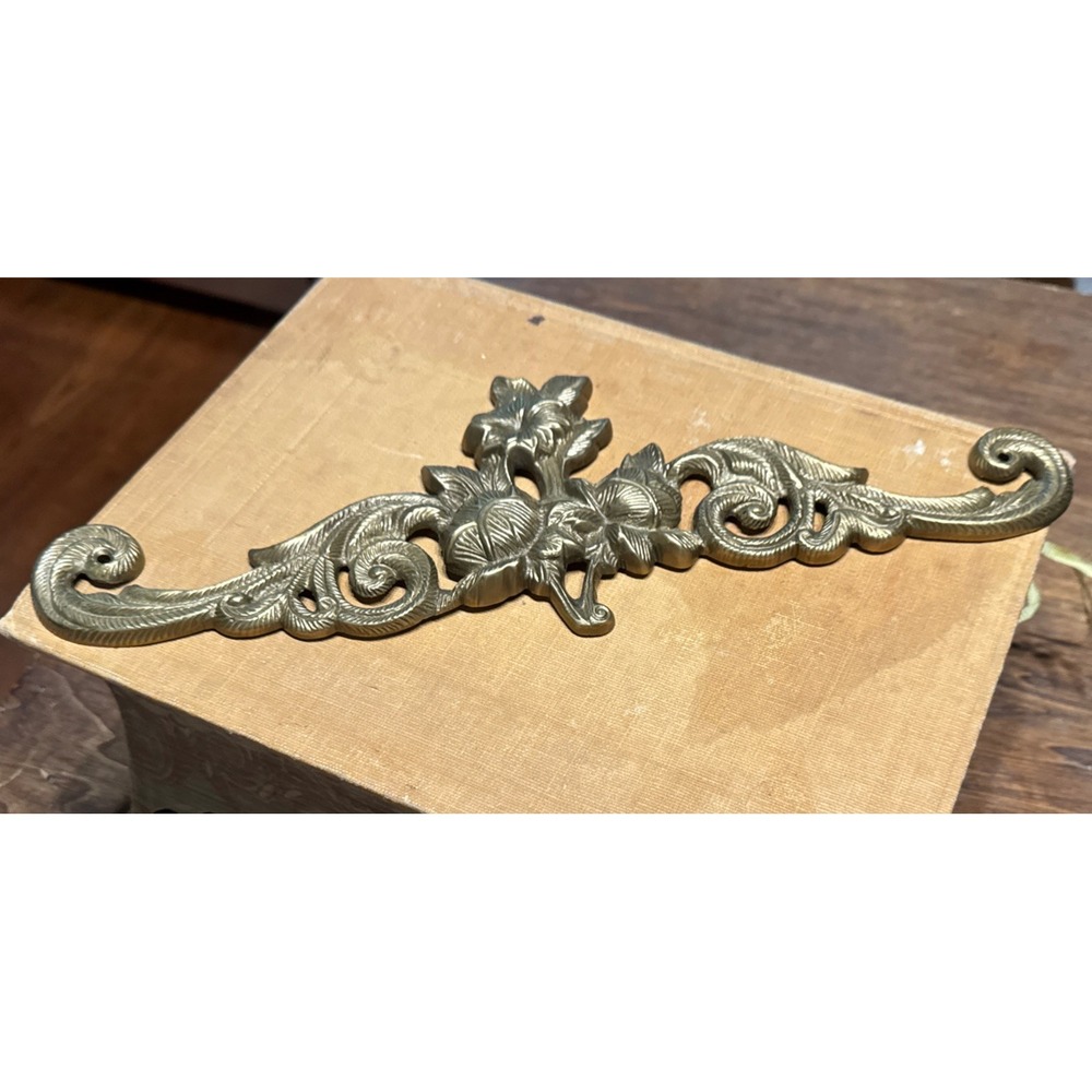 Vintage Solid Brass Pediment Topper Architectural Wall Decor *Beautiful*